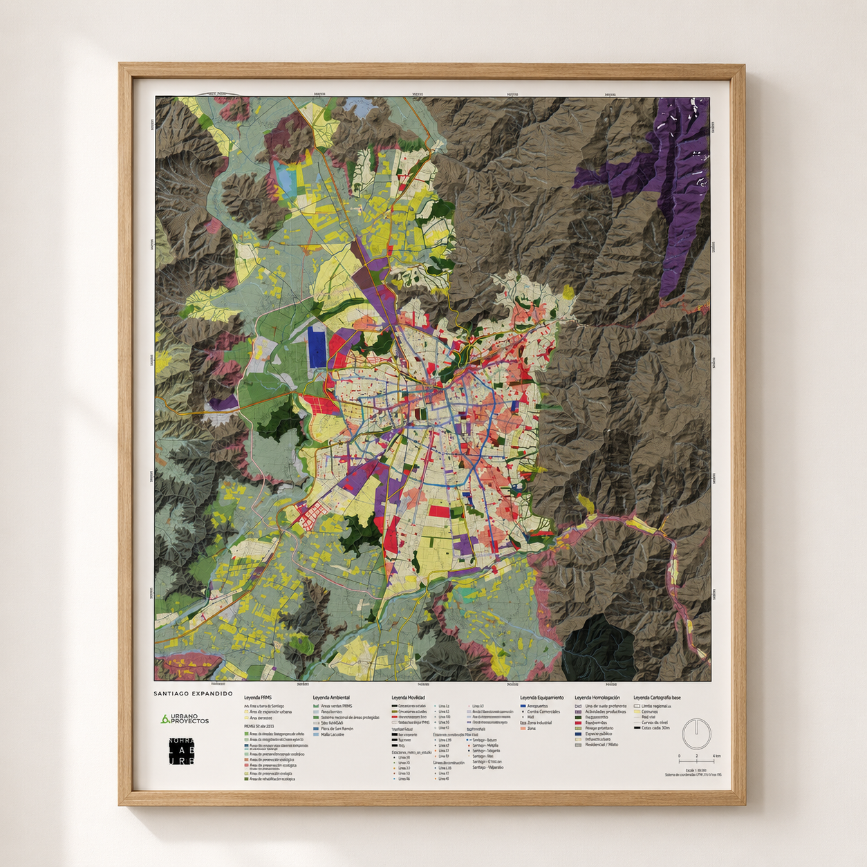 Plano de detalle de la ciudad de Santiago — usos de suelo y movilidad